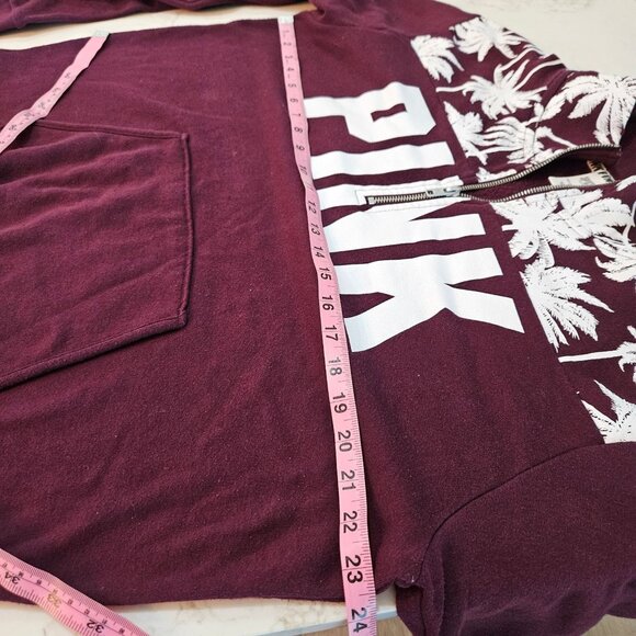 Victorias Secret PINK Maroon Half Zip Mockneck Sweatshirt Palm Print  Size Large - Picture 5 of 8